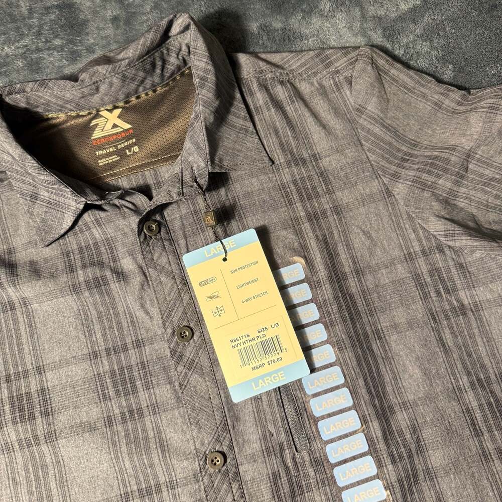 ZeroXposur Travel Series Short Sleeve Plaid Shirt Size Large